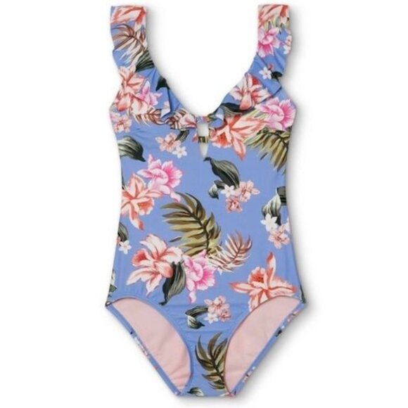 Kona Sol Multi Floral Over the Shoulder Ruffle One Piece Swimsuit Womens XL NWT - Picture 3 of 16